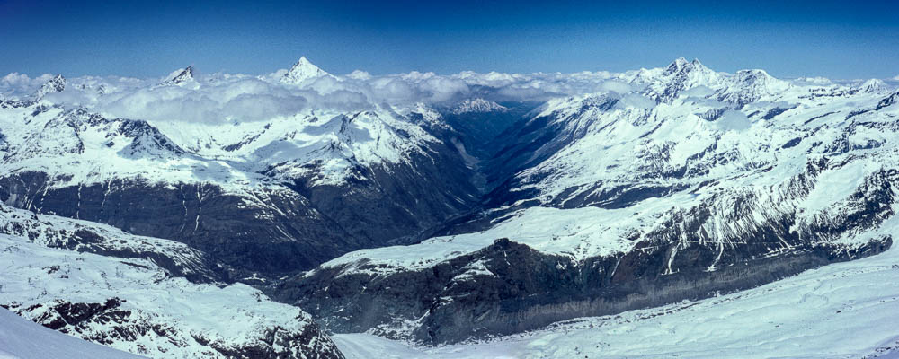 Sommet du Breithorn : Gornergletscher et vallée de Zermatt