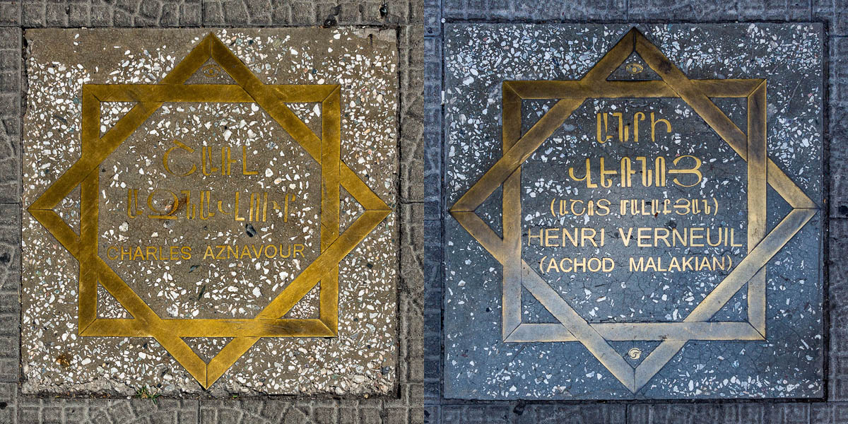 Yerevan, place Aznavour : étoiles d'Aznavour et Verneuil