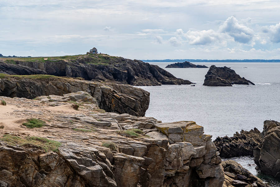GR 34, Saint-Pierre-Quiberon, Beg en Aud : vue sud, pointe du Percho, Belle-Île