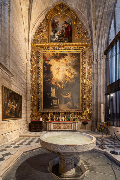 Séville, cathédrale : baptistère, « La visión de San Antonio de Padua » par Murillo