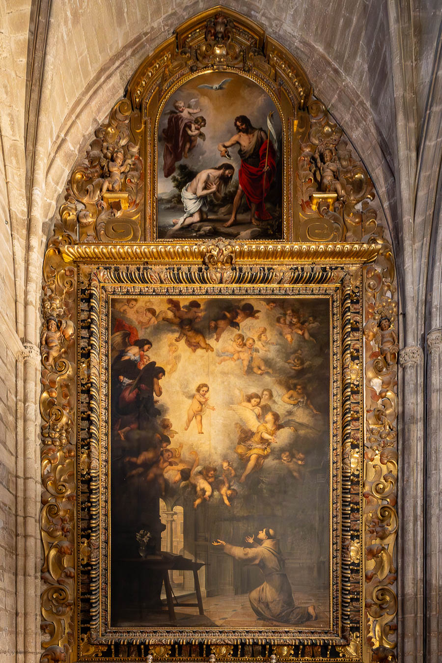 Séville, cathédrale : baptistère, « La visión de San Antonio de Padua » par Murillo