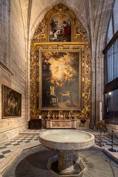 Séville, cathédrale : baptistère, « La visión de San Antonio de Padua » par Murillo