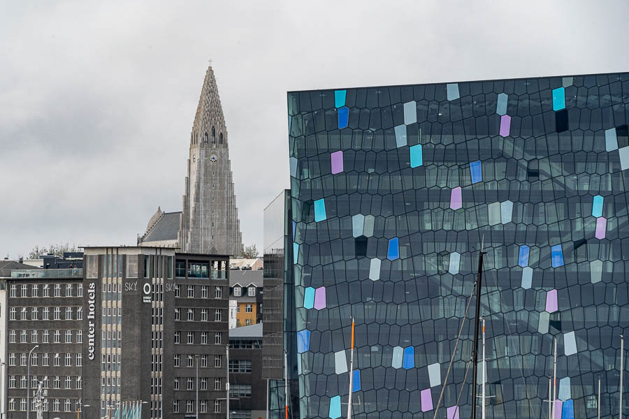 Reykjavik, vieux port : Harpa, Hallgrímskirkja