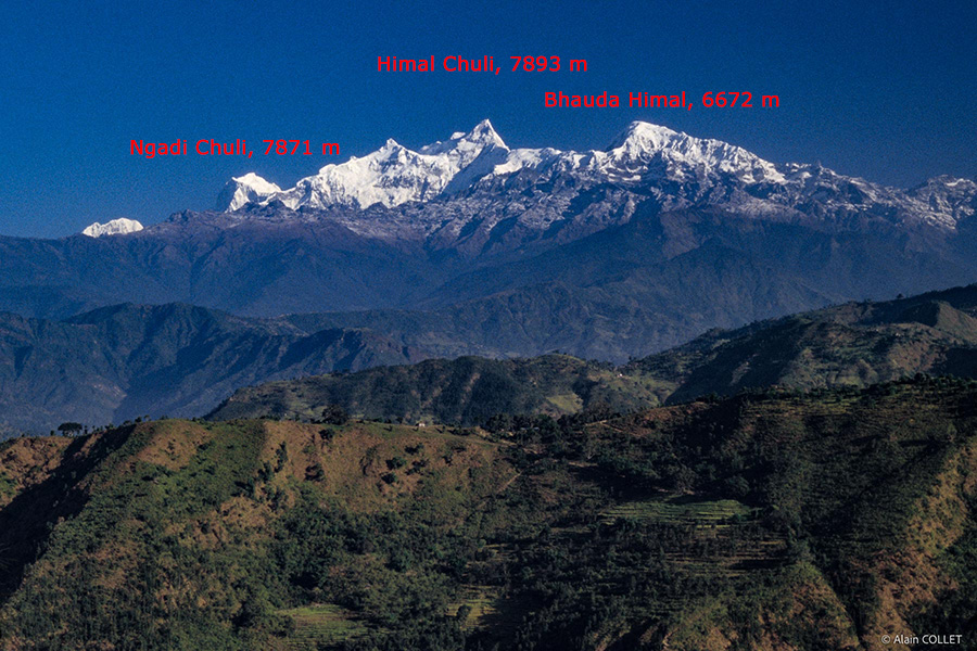 Ngadi Chuli, 7871 m, Himal Chuli, 7893 m, et Bhauda Himal, 6672 m